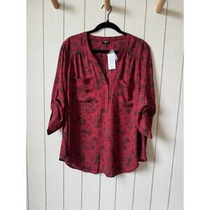 Torrid Harper Georgette Pullover 3/4 Sleeve Blouse Floral Red 2 2X 18-20